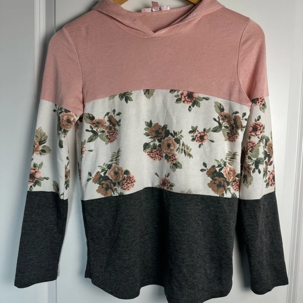 Floral Pink and Gray Kids Hoodie